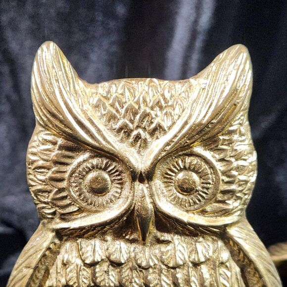 Brass Owl Bookends Set Figural Figurine w Book Holder Lip Ornate Vintage Korea - Picture 11 of 12